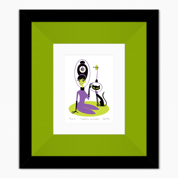 "Cosmic Kitten" Framed Fine Art Print | Lime Liner | Shag (Josh Agle) | The Shag Store