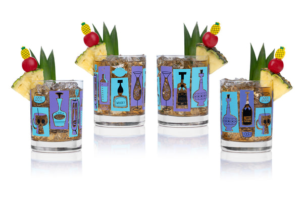 "Happy Hour" Old Fashioned Glass Set | Blue & Purple | Shag (Josh Agle) | The Shag Store