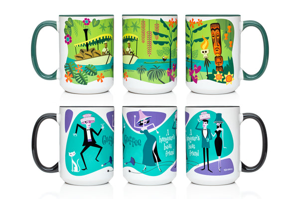 "Kona Express" & "Hangover's Best Friend" Coffee Mugs | Set of 2 | Shag (Josh Agle) | The Shag Store (Full Display)