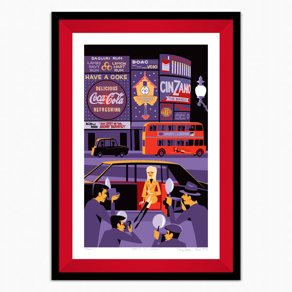 "Nancy in London" Framed Fine Art Print | Hand-Signed by Nancy Sinatra & Shag | Shag (Josh Agle) | Red Liner | The Shag Store