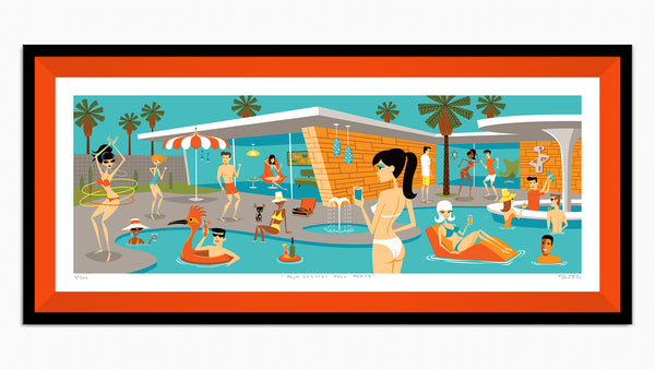 "Palm Springs Pool Party" Framed Fine Art Print | Shag (Josh Agle) | Tangerine Liner | The Shag Store