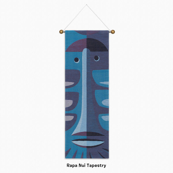 "Rapa Nui" Blue Tiki Tapestry | Shag's Tiki Tapestries | Shag (Josh Agle) | The Shag Store