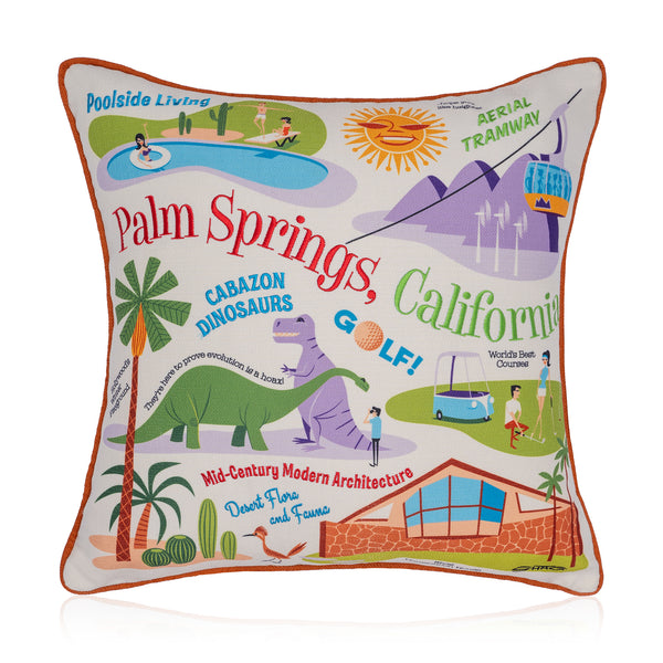 "Palm Springs Icons" Embroidered Throw Pillow | Shag (Josh Agle) | The Shag Store