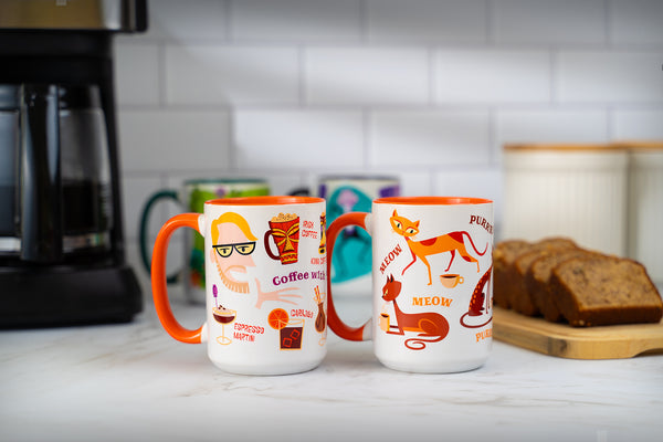 "Coffee Cats" & "Coffee with Shag" Coffee Mugs | Set of 2 | Shag (Josh Agle) | The Shag Store (Kitchen)