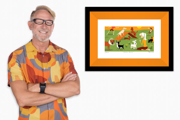 "Bark Park" Framed Fine Art Print with Shag (Josh Agle) | Orange Liner | The Shag Store
