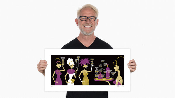 "Chin Chin I" Fine Art Print | Burgundy Edition with Shag (Josh Agle) | The Shag Store