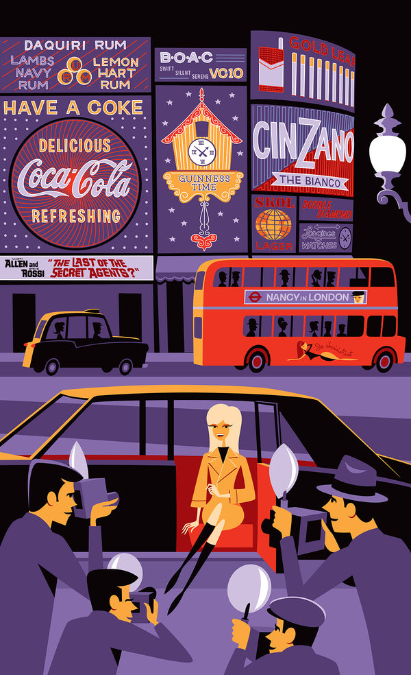 "Nancy in London" Fine Art Print | Hand-Signed by Nancy Sinatra & Shag | Shag (Josh Agle) | The Shag Store