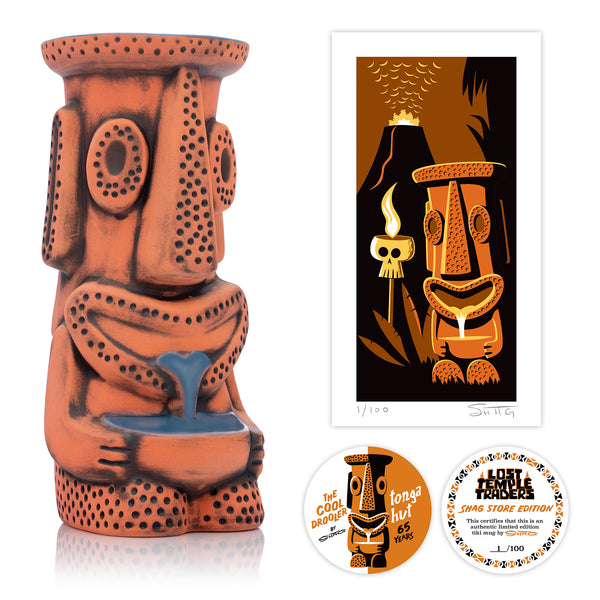 "The Cool Drooler" Tiki Mug & Fine Art Print | "Shag Store" Orange Edition | Tonga Hut's 65th Anniversary Mug