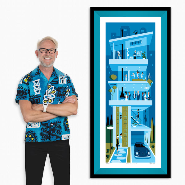 "Villa Verticale" Framed Fine Art Print with Shag (Josh Agle) | Turquoise Liner | The Shag Store