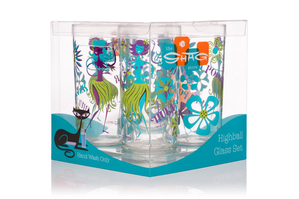 "Hula Power" Highball Glass Set | Shag (Josh Agle) | The Shag Store (Package)