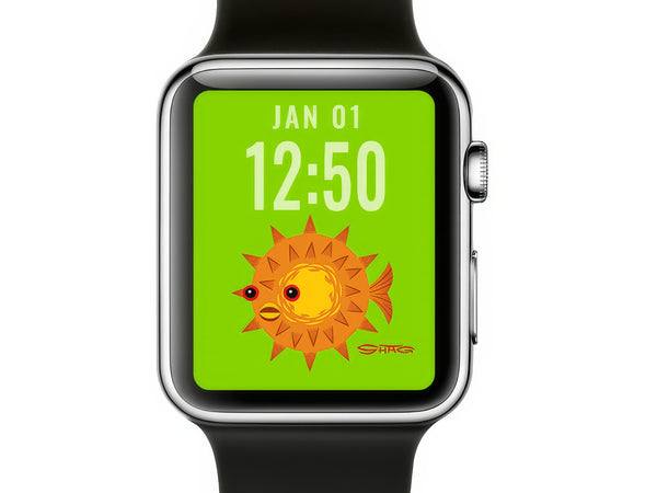 "Pufferfish 1" | Green Background | Shag iWatch Wallpaper | Shag (Josh Agle) | The Shag Store