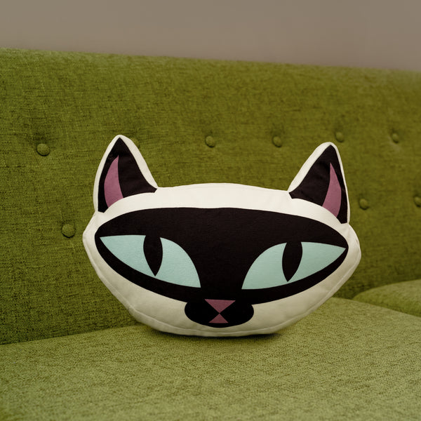 "White Cat" Throw Pillow | Shag (Josh Agle) | The Shag Store (Sofa Front)