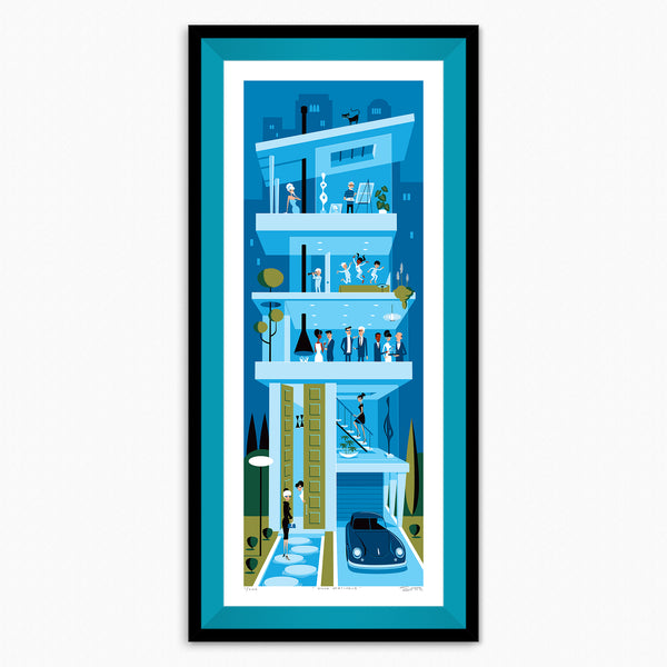 "Villa Verticale" Framed Fine Art Print | Shag (Josh Agle) | Turquoise Liner | The Shag Store