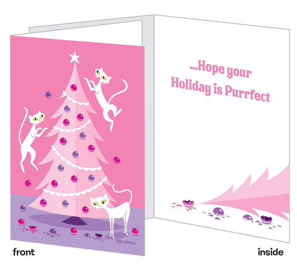 "Purrfect Holiday" Shag Holiday Card Pack | 10 Cards & Envelopes