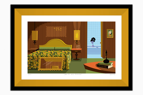 "How to Win Friends" Framed Fine Art Print by Shag (Josh Agle) | Framed in Curry | The Shag Store
