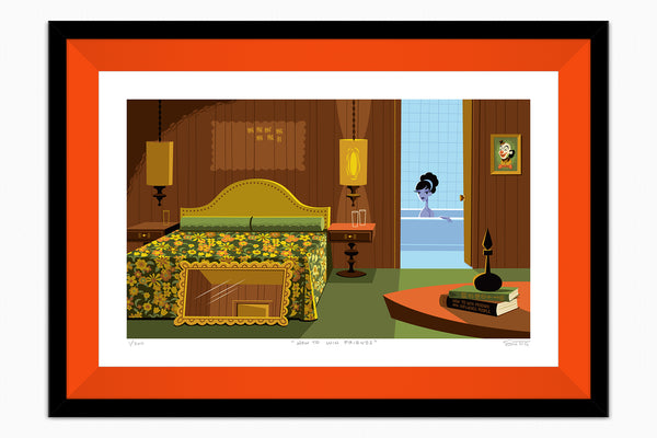 "How to Win Friends" Framed Fine Art Print by Shag (Josh Agle) | Framed in Tangerine | The Shag Store