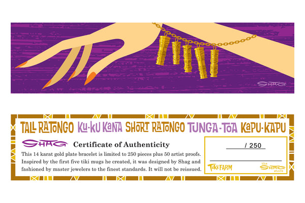 14k Gold Plate Tiki Charm Bracelet | Certificate of Authenticity | Special Limited Edition | Shag (Josh Agle) | The Shag Store