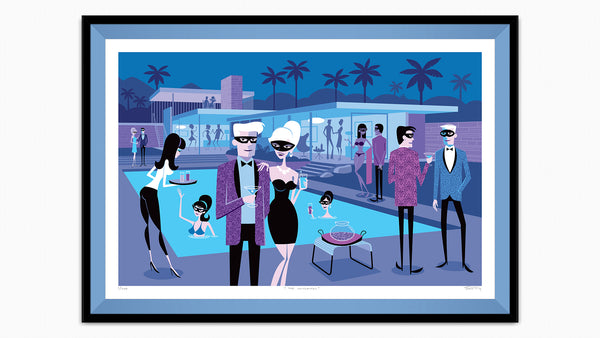 "The Incognitos" Framed Fine Art Print | Richard Neutra's Kaufmann Desert House | Shag (Josh Agle) | Candy Blue Liner | The Shag Store