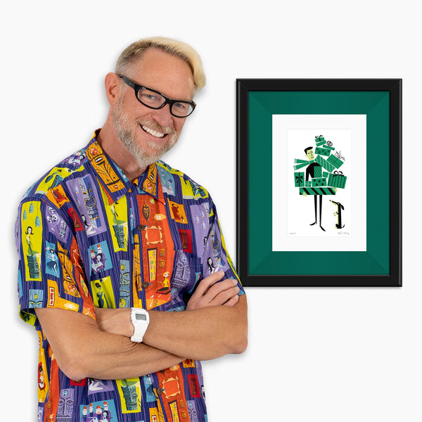 "The Thirteenth Box" Framed Fine Art Print with Shag (Josh Agle) | Black Frame with Holly Liner | The Shag Store