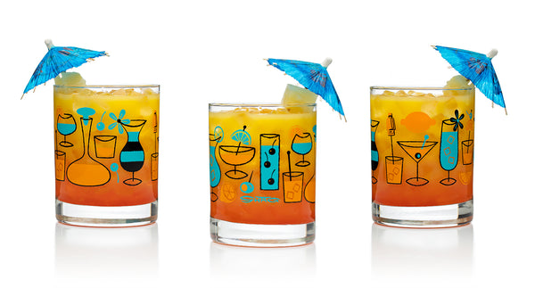"Cocktails" Old Fashioned Glass Set | Turquoise & Orange Design | Shag (Josh Agle) | The Shag Store (2)