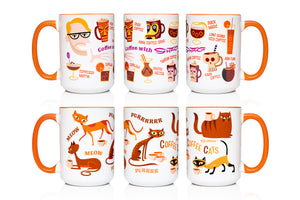"Coffee Cats" & "Coffee with Shag" Coffee Mugs | Set of 2 | Shag (Josh Agle) | The Shag Store (Full Display)