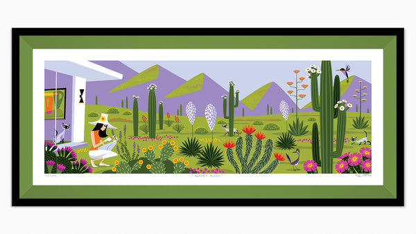 "Desert Bloom" Framed Fine Art Print | Shag (Josh Agle) | Grass Green Liner | The Shag Store