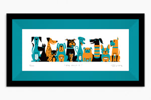 "Dog Meet I" Framed Fine Art Print | Shag (Josh Agle) | Orange & Turquoise Edition | Jade Green Liner | The Shag Store