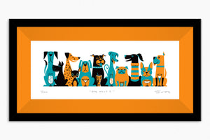"Dog Meet I" Framed Fine Art Print | Shag (Josh Agle) | Orange & Turquoise Edition | Orange Liner | The Shag Store