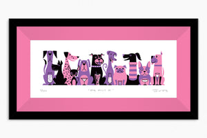 "Dog Meet II" Framed Fine Art Print | Shag (Josh Agle) | Pink & Purple Edition | Purple Liner | The Shag Store