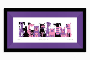 "Dog Meet II" Framed Fine Art Print | Shag (Josh Agle) | Pink & Purple Edition | Candy Pink Liner | The Shag Store