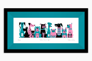 "Dog Meet III" Framed Fine Art Print | Shag (Josh Agle) | Pink & Turquoise Edition | Jade Green Liner | The Shag Store