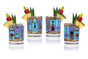 "Happy Hour" Old Fashioned Glass Set | Blue & Purple | Shag (Josh Agle) | The Shag Store