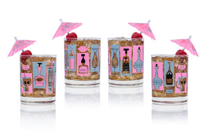 "Happy Hour" Old Fashioned Glass Set | Pink & Gray | Shag (Josh Agle) | The Shag Store