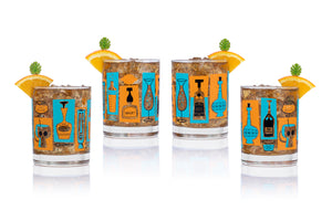 "Happy Hour" Old Fashioned Glass Set | Orange & Blue | Shag (Josh Agle) | The Shag Store