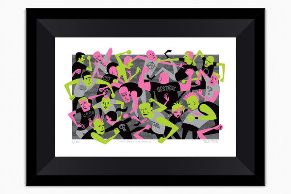 "Live from the Pit II" Framed Fine Art Print | Shag (Josh Agle) | Pink & Green Edition | Black Liner | The Shag Store