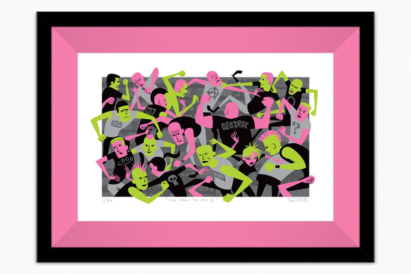 "Live from the Pit II" Framed Fine Art Print | Shag (Josh Agle) | Pink & Green Edition | Candy Pink Liner | The Shag Store