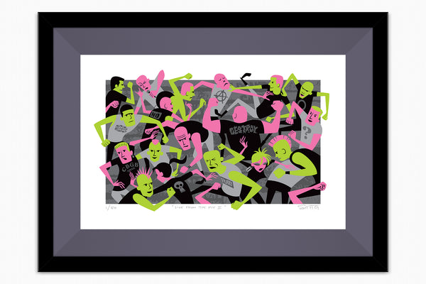 "Live from the Pit II" Framed Fine Art Print | Shag (Josh Agle) | Pink & Green Edition | Coal Liner | The Shag Store