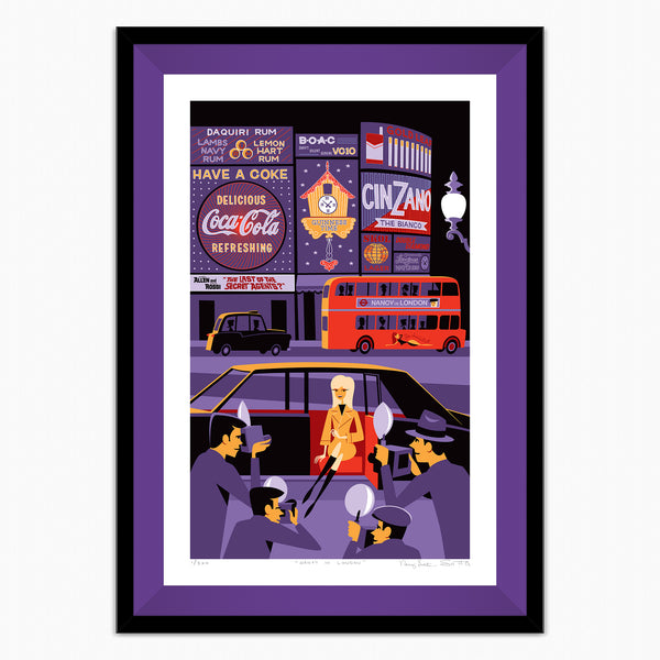 "Nancy in London" Framed Fine Art Print | Hand-Signed by Nancy Sinatra & Shag | Shag (Josh Agle) | Purple Liner | The Shag Store