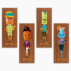 "Notable Potables" Fine Art Prints on Wood Series | Unframed Complete Set | Shag (Josh Agle) | The Shag Store