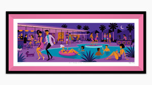 "Palm Springs After Midnight" Framed Fine Art Print | Shag (Josh Agle) | Candy Pink Liner | The Shag Store