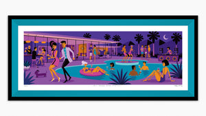 "Palm Springs After Midnight" Framed Fine Art Print | Shag (Josh Agle) | Turquoise Liner | The Shag Store
