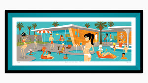 "Palm Springs Pool Party" Framed Fine Art Print | Shag (Josh Agle) | Jade Green Liner | The Shag Store