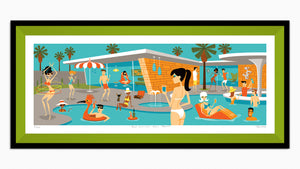 "Palm Springs Pool Party" Framed Fine Art Print | Shag (Josh Agle) | Lime Liner | The Shag Store