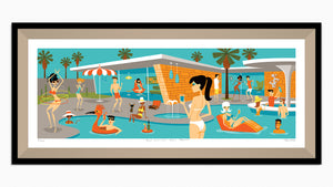 "Palm Springs Pool Party" Framed Fine Art Print | Shag (Josh Agle) | Stone Liner | The Shag Store