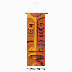 "Raratonga" Orange Tiki Tapestry | Shag's Tiki Tapestries | Shag (Josh Agle) | The Shag Store