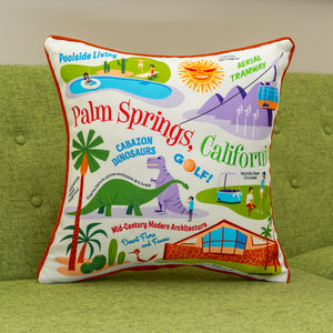 "Palm Springs Icons" Embroidered Throw Pillow  | Shag (Josh Agle) | The Shag Store (Sofa Front)