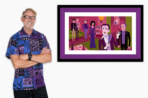"A Candy Colored Clown” Framed Fine Art Print with Shag (Josh Agle) | Dark Violet Liner | The Shag Store