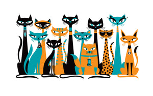 "Cat Conclave I" Fine Art Print | Orange & Turquoise Edition | Shag (Josh Agle) | The Shag Store