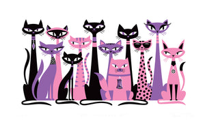 "Cat Conclave II" Fine Art Print | Pink & Purple Edition | Shag (Josh Agle) | The Shag Store