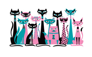 "Cat Conclave III" Fine Art Print | Pink & Turquoise Edition | Shag (Josh Agle) | The Shag Store